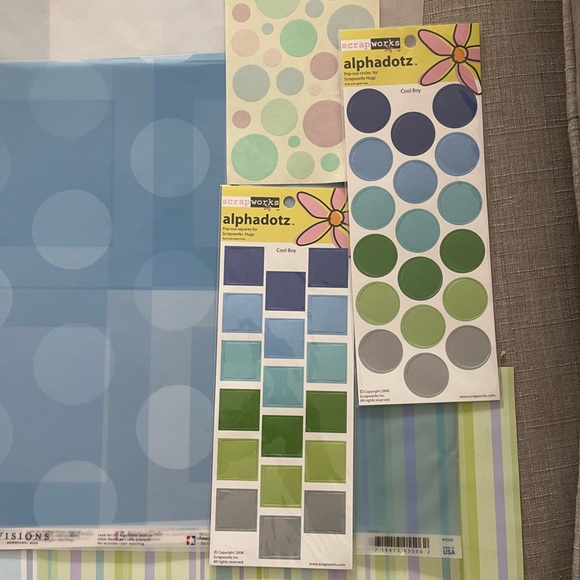 Scrapbook sheets & stickers in blues, greens, purple & velum. 12”x12” Acid free. - Picture 3 of 5